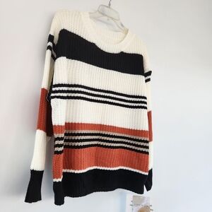 Chicwish Black, White, and Brown Striped Sweater